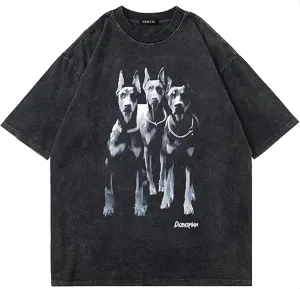 Vamtac Oversized Washed Dog Graphic Tees Vintage Streetwear T-Shirt Casual Summer Tops Unisex