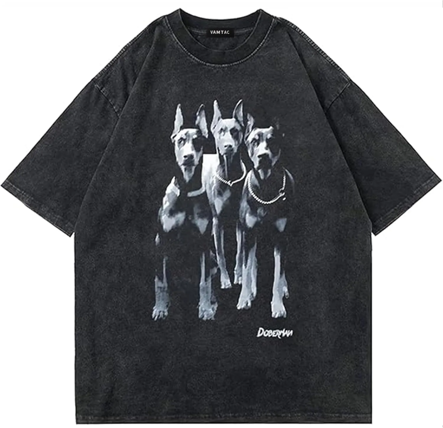 Vamtac Oversized Washed Dog Graphic Tees Vintage Streetwear T-Shirt Casual Summer Tops Unisex