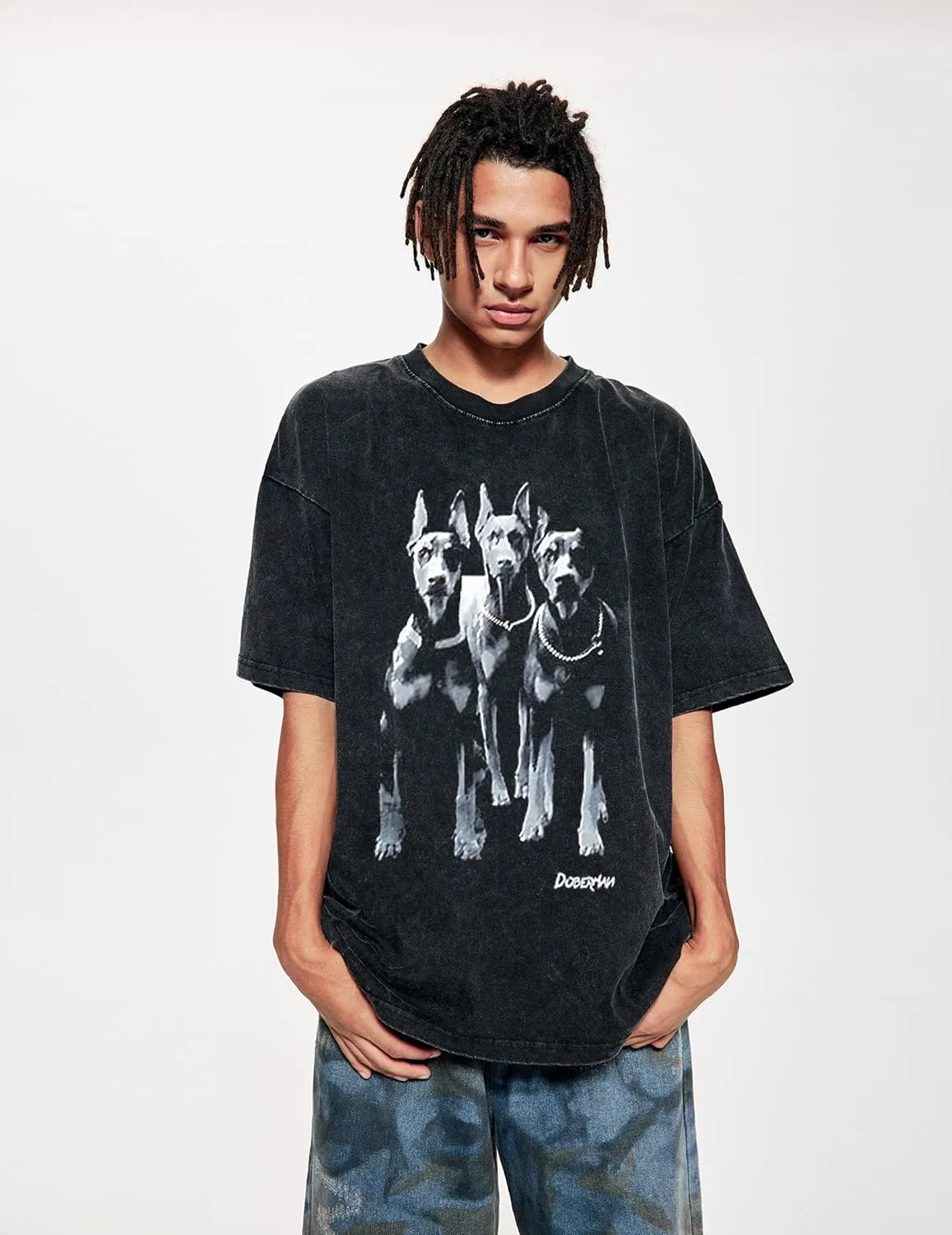 Vamtac Oversized Washed Dog Graphic Tees Vintage Streetwear T-Shirt Casual Summer Tops Unisex