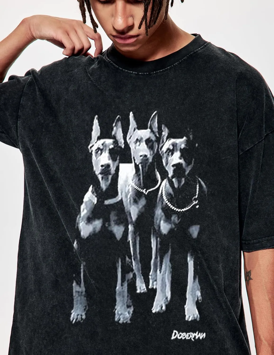 Vamtac Oversized Washed Dog Graphic Tees Vintage Streetwear T-Shirt Casual Summer Tops Unisex
