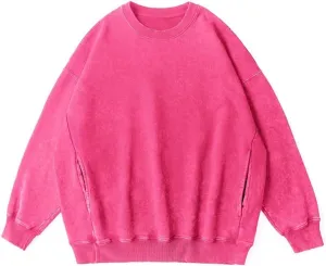 Vamtac Sweatshirt Oversized CrewNeck Long Sleeve Shirts Casual Sweatshirts Solid Wash Vintage Streetwear Tees With Pocket