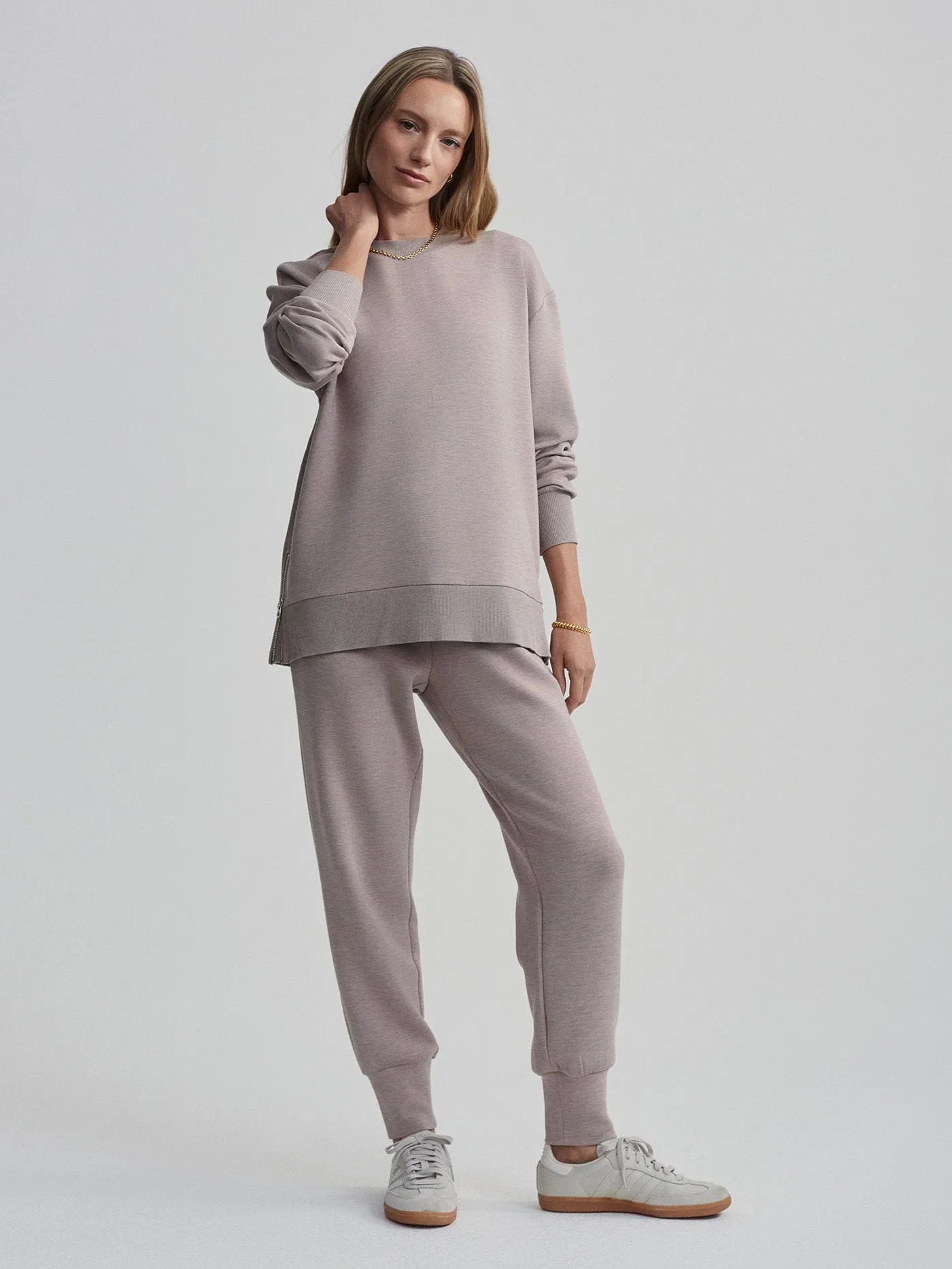 Varley Gabriella Sweat in Taupe Marl