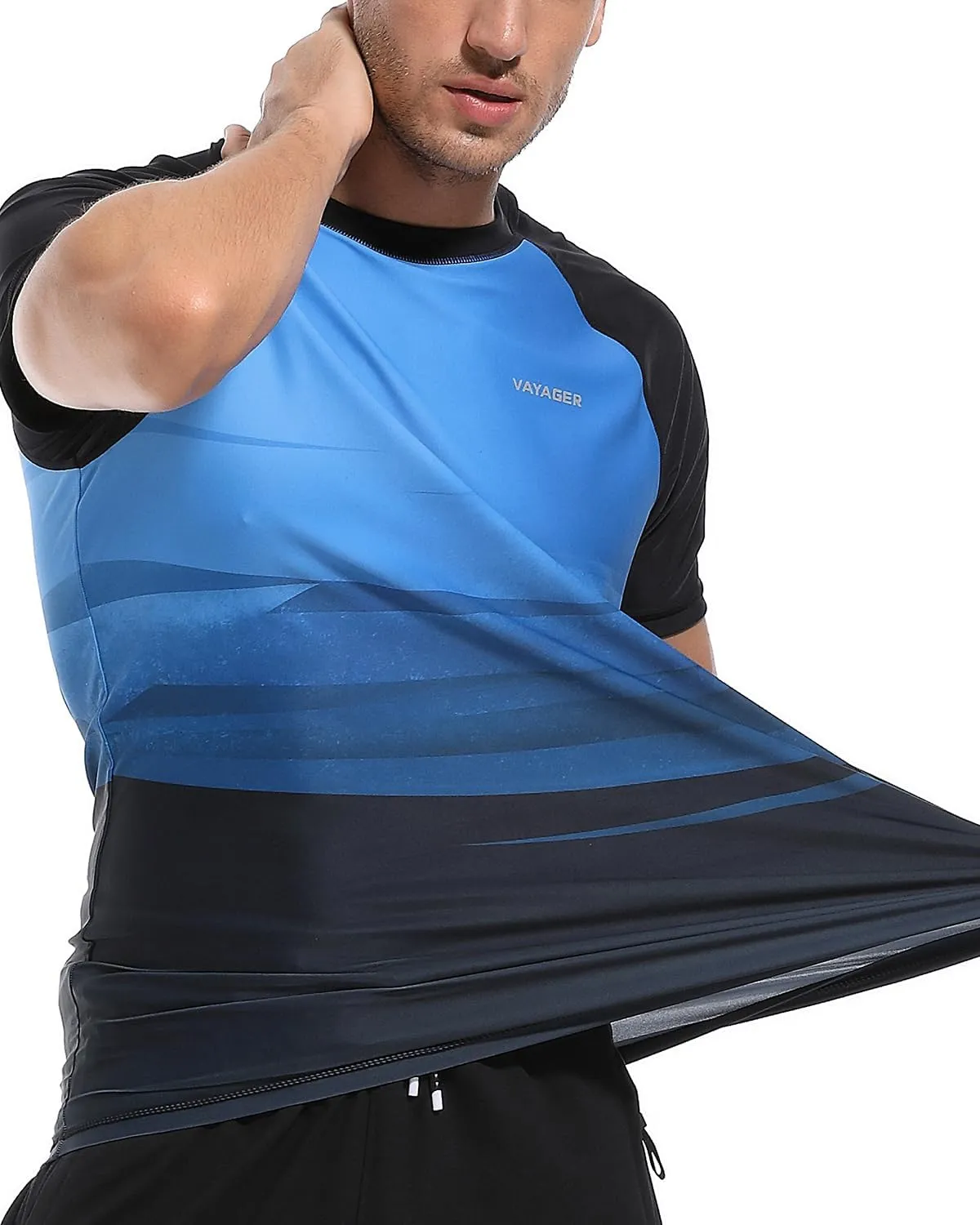 VAYAGER Men's Swim Shirts Rash Guard UPF 50  T Shirts Quick Dry Loose Fit Water Surfing Shirt