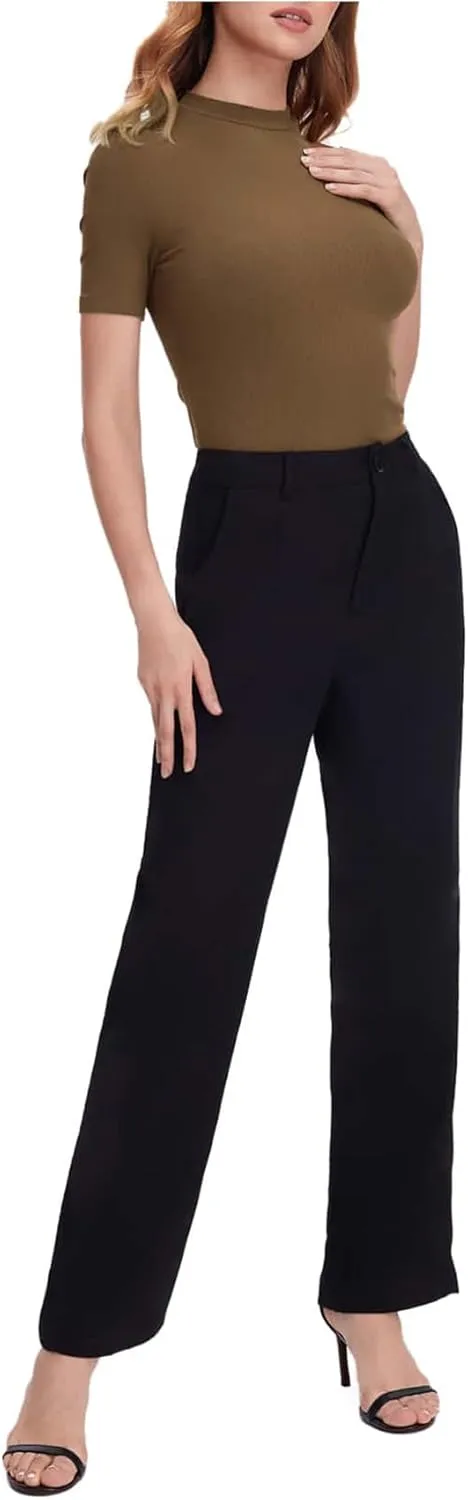 Verdusa Women's Business Casual Tops Mock Neck Short Sleeve Knit Basic Tees Work Ofiice Outfits