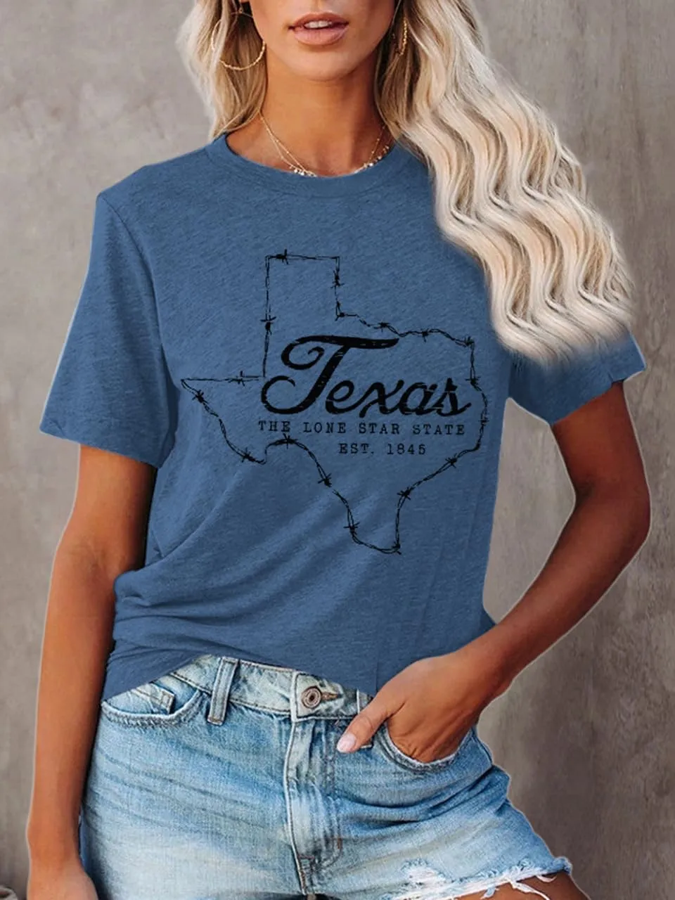 Vintage Texas T Shirt 1845 Womens Summer Funny Casual Map Graphic Tees Short Sleeve Tops