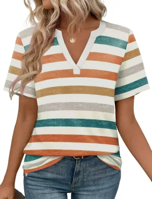 WEESO Womens Tops Summer Short Sleeve V Neck Blouses Business Casual Loose Fit Tshirts Trendy Fashion Outfits
