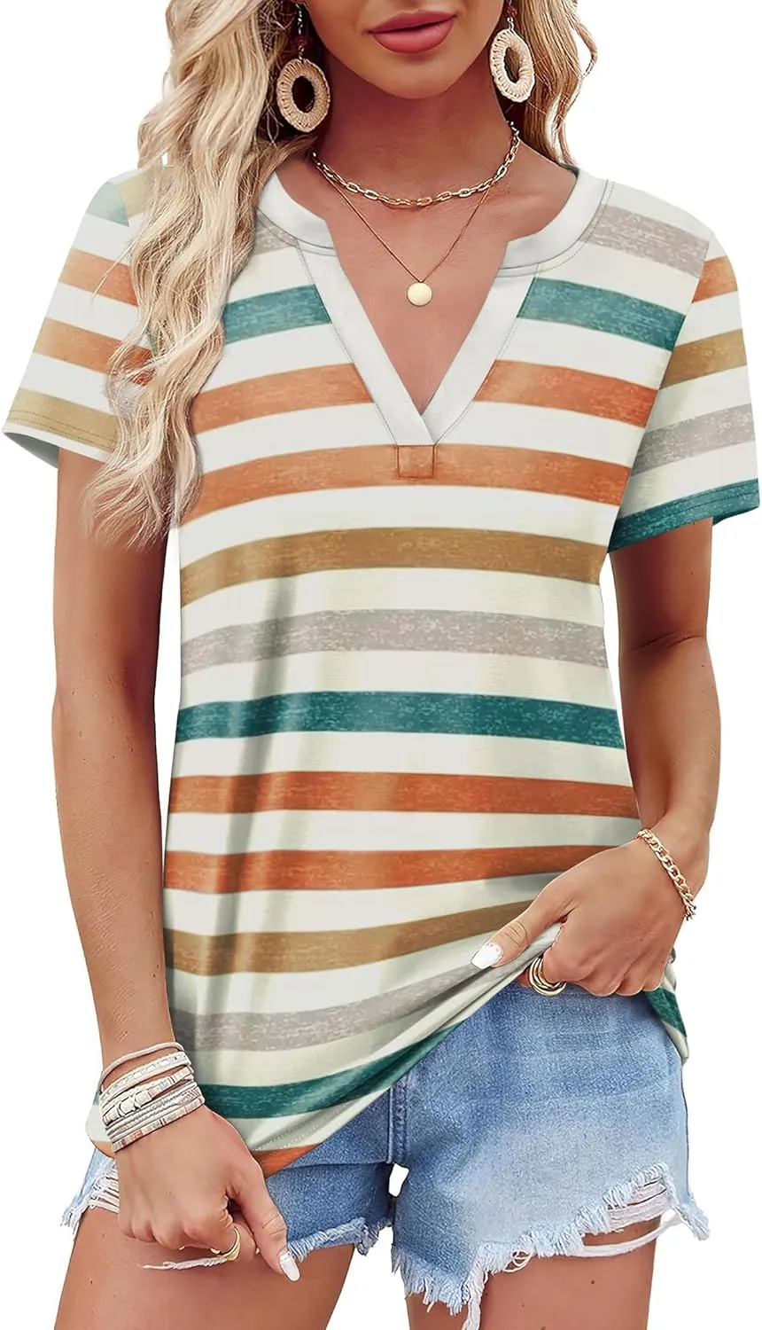 WEESO Womens Tops Summer Short Sleeve V Neck Blouses Business Casual Loose Fit Tshirts Trendy Fashion Outfits