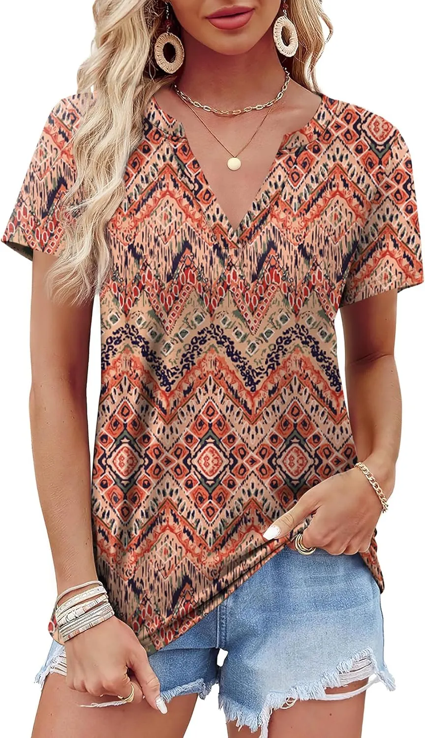 WEESO Womens Tops Summer Short Sleeve V Neck Blouses Business Casual Loose Fit Tshirts Trendy Fashion Outfits