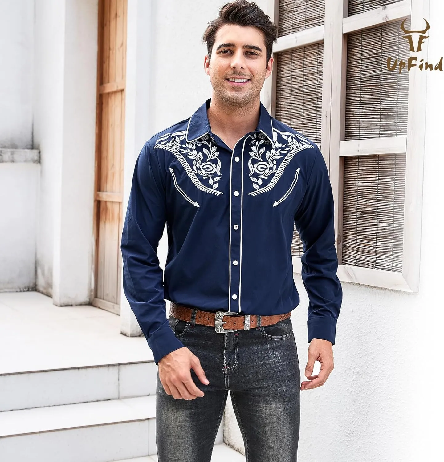 Western Shirts for Men Cowboy Shirts Long Sleeve Embroidered Country Shirt Slim Fit Button Down Shirt Casual Work