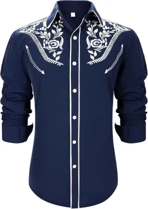 Western Shirts for Men Cowboy Shirts Long Sleeve Embroidered Country Shirt Slim Fit Button Down Shirt Casual Work