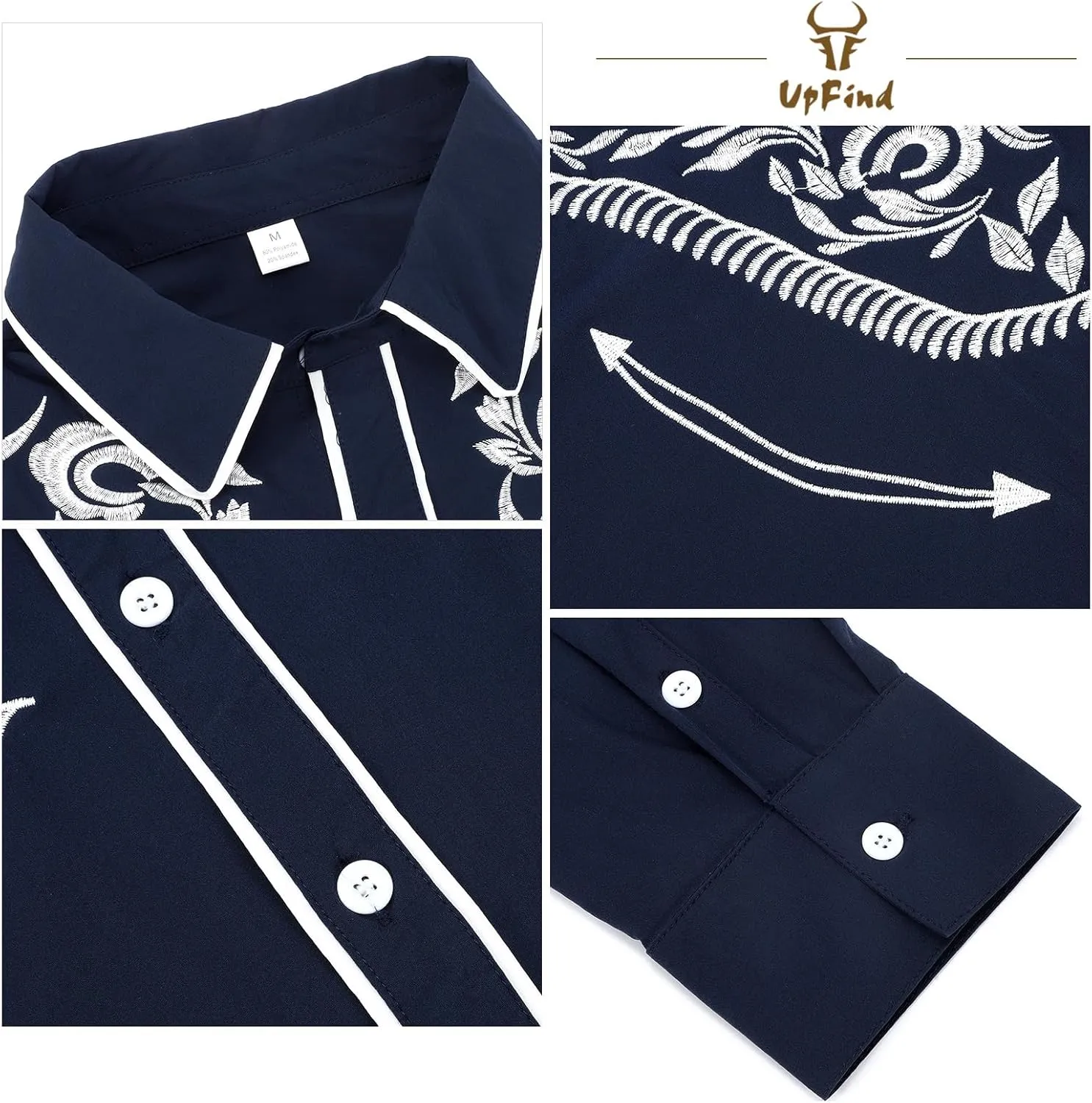 Western Shirts for Men Cowboy Shirts Long Sleeve Embroidered Country Shirt Slim Fit Button Down Shirt Casual Work