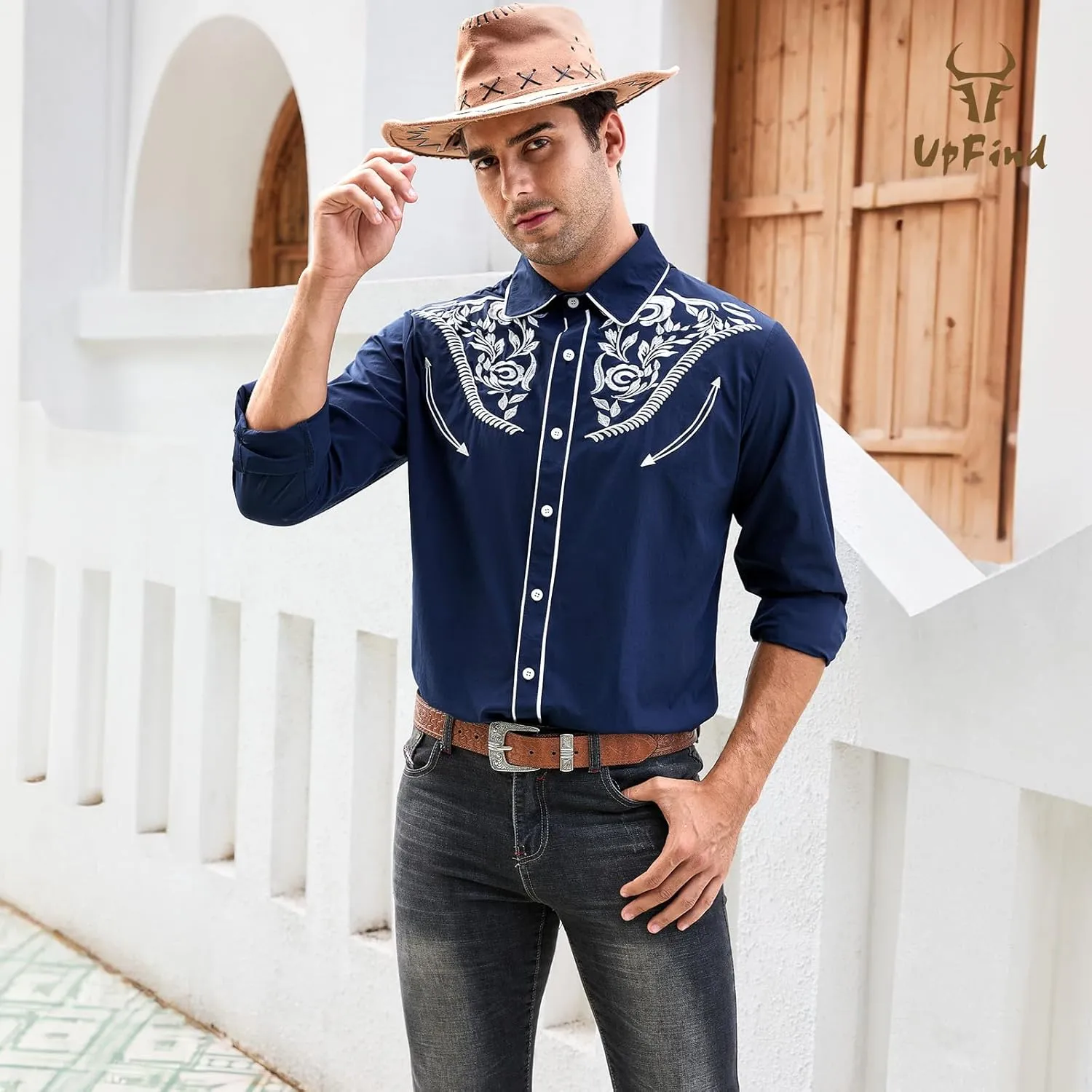 Western Shirts for Men Cowboy Shirts Long Sleeve Embroidered Country Shirt Slim Fit Button Down Shirt Casual Work