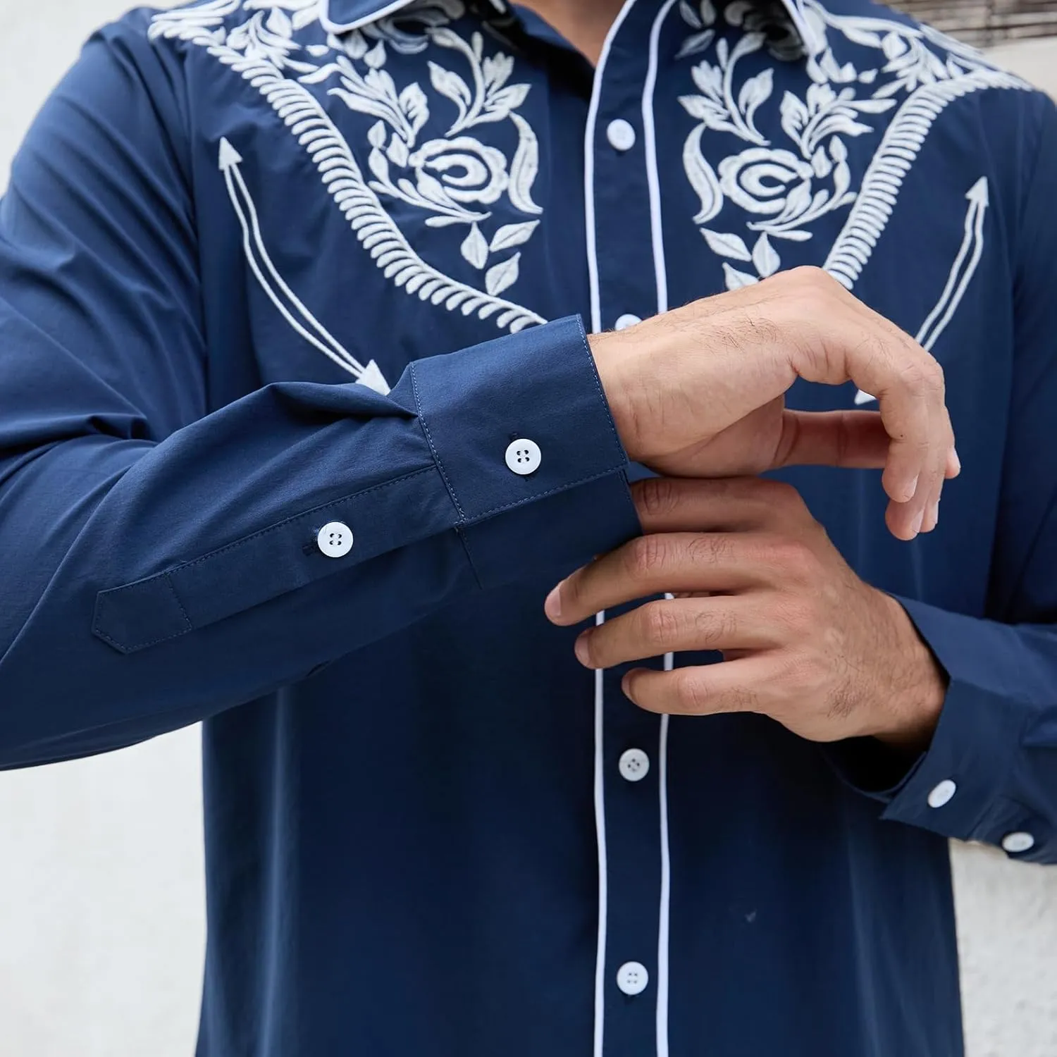 Western Shirts for Men Cowboy Shirts Long Sleeve Embroidered Country Shirt Slim Fit Button Down Shirt Casual Work