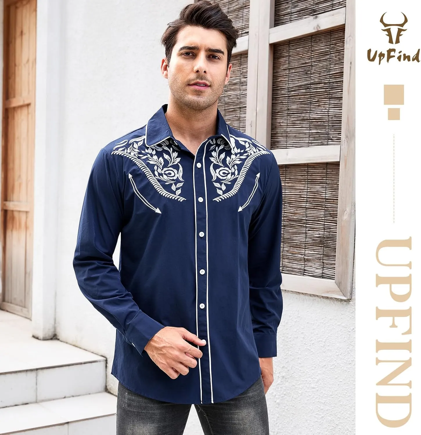 Western Shirts for Men Cowboy Shirts Long Sleeve Embroidered Country Shirt Slim Fit Button Down Shirt Casual Work
