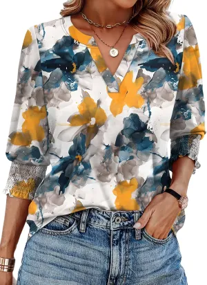 WIHOLL Blouses for Women Dressy Casual 3/4 Length Sleeve Womens Tops Trendy Summer Spring Shirts S-3XL