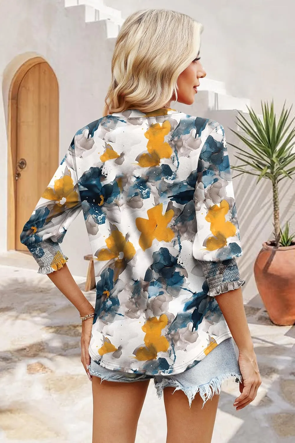 WIHOLL Blouses for Women Dressy Casual 3/4 Length Sleeve Womens Tops Trendy Summer Spring Shirts S-3XL