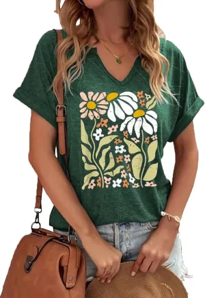 Wildflowers Shirt for Women Vintage Floral Graphic Shirts Boho Wildflowers T-Shirt Summer Nature Tee Tops