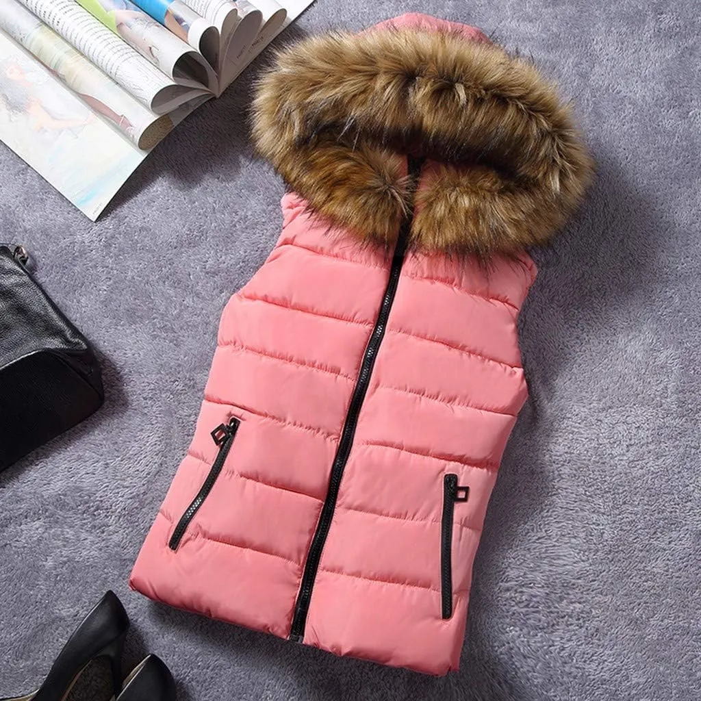 Winter Thicken Puffer Coat Women Short Outerwear Cotton-Padded Jackets Pocket Faux Hooded Vest Coats Colorful T Shirt Women