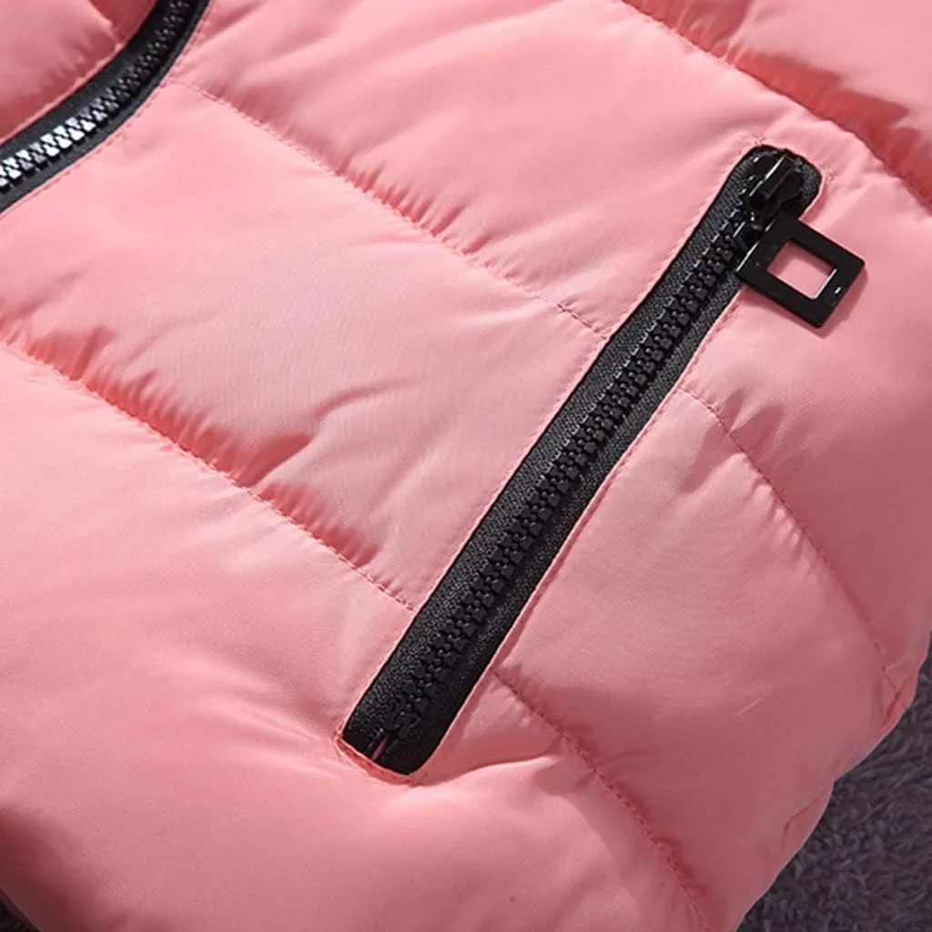 Winter Thicken Puffer Coat Women Short Outerwear Cotton-Padded Jackets Pocket Faux Hooded Vest Coats Colorful T Shirt Women