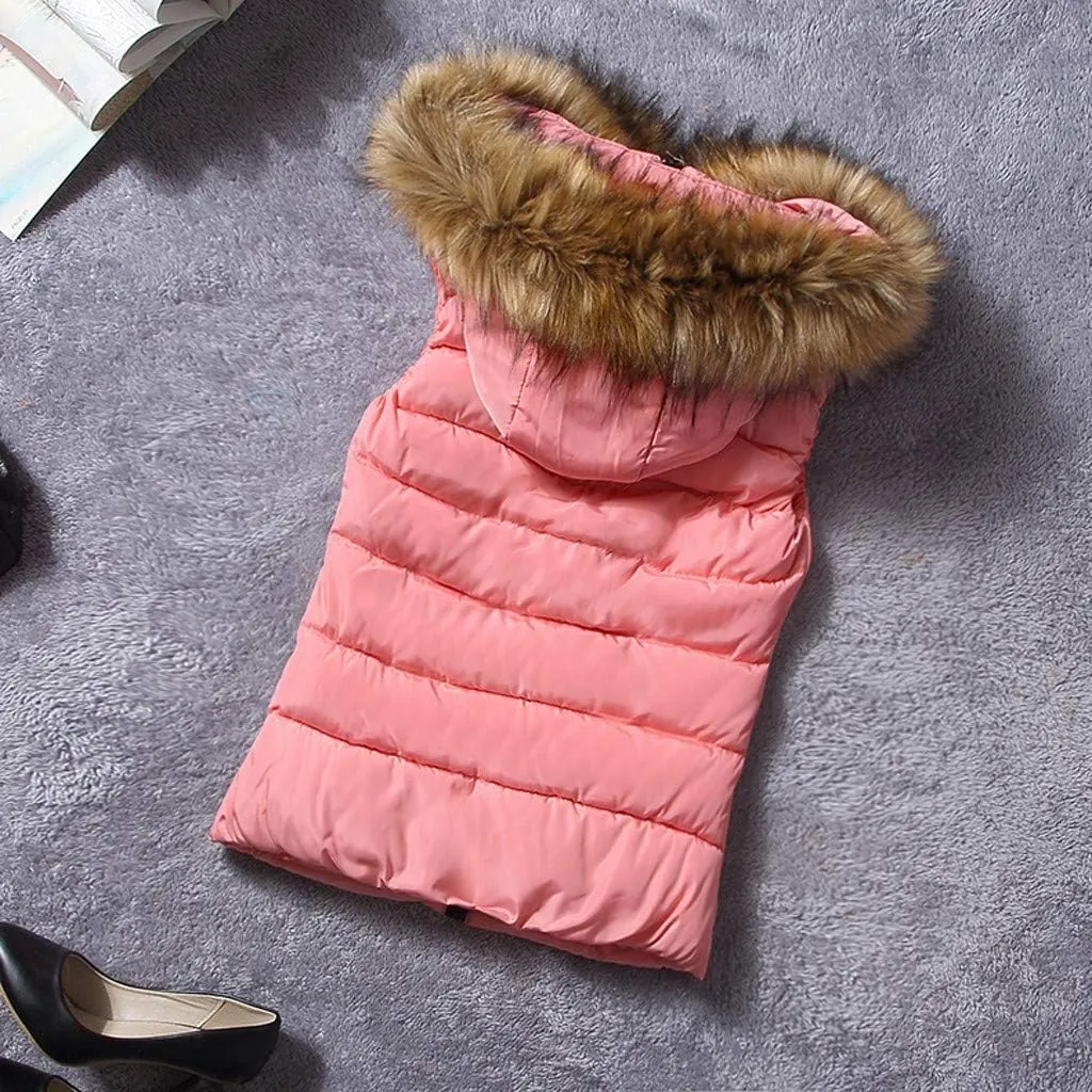 Winter Thicken Puffer Coat Women Short Outerwear Cotton-Padded Jackets Pocket Faux Hooded Vest Coats Colorful T Shirt Women