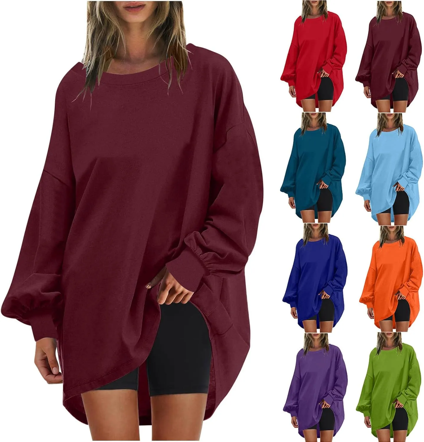 Wkishenl Oversized Long Sweatshirts for Women 2024 Casual Fall Shoulder Tops Loose Long Sleeve Crewneck Pullover Solid Dressy