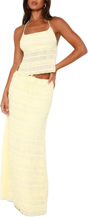 Women 2 Piece Chiffon Sets Shirred Halter Neck Tie-Up Tank Tops and Ruched Ruffle Maxi Skirt Streetwear
