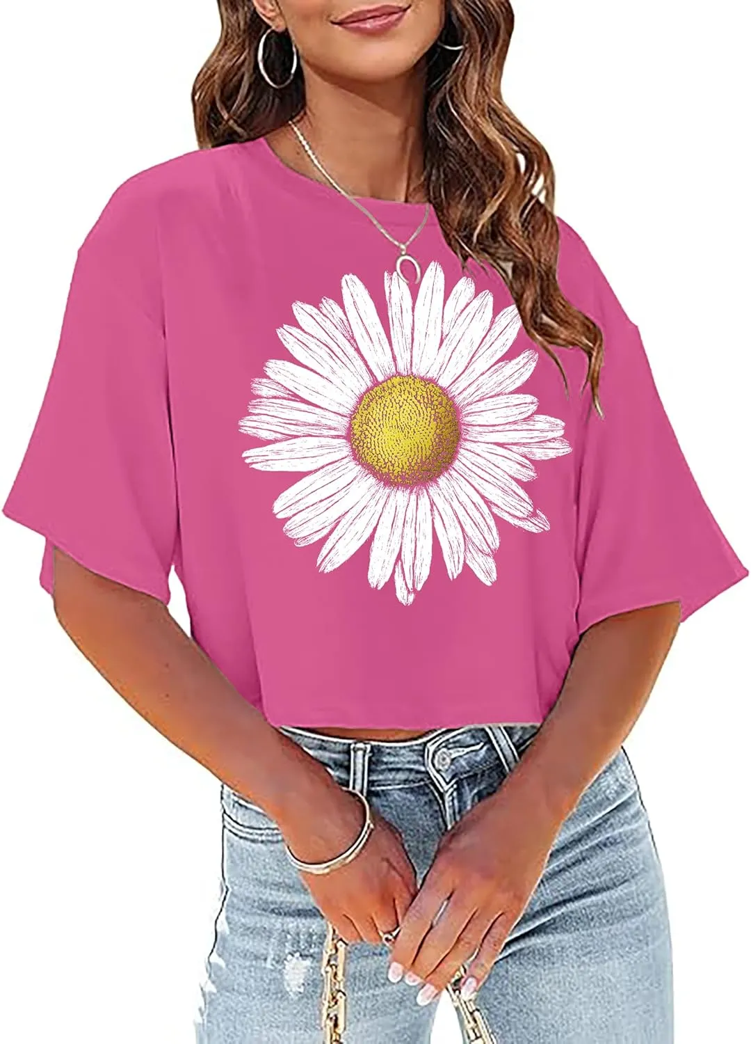 Women Crop Tops Dandelion Graphic T-Shirts Funny Inspirational Flower Cropped Tee Summer Casual Tops