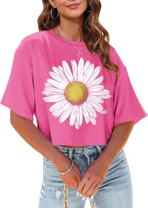 Women Crop Tops Dandelion Graphic T-Shirts Funny Inspirational Flower Cropped Tee Summer Casual Tops