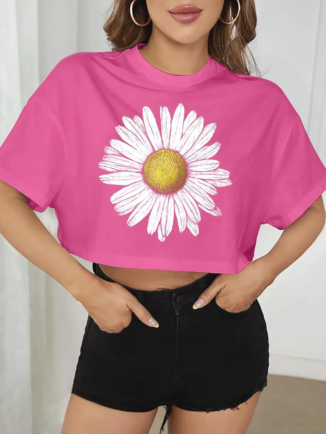 Women Crop Tops Dandelion Graphic T-Shirts Funny Inspirational Flower Cropped Tee Summer Casual Tops