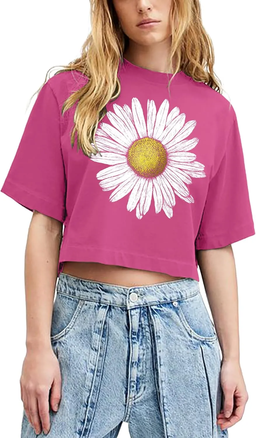 Women Crop Tops Dandelion Graphic T-Shirts Funny Inspirational Flower Cropped Tee Summer Casual Tops
