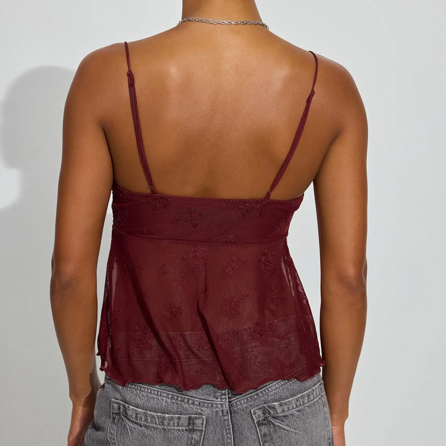 Women Floral Lace Camisole Y2k Sexy Cropped Lace Cami Tops Summer Spaghetti Strap V Neck See Through Tank Tops
