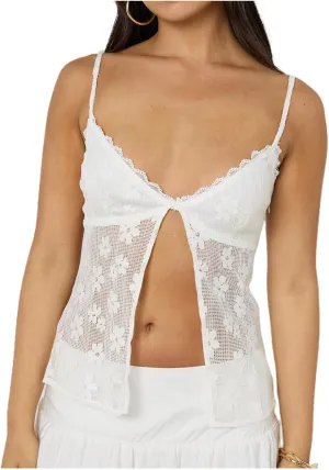 Women Floral Lace Camisole Y2k Sexy Cropped Lace Cami Tops Summer Spaghetti Strap V Neck See Through Tank Tops