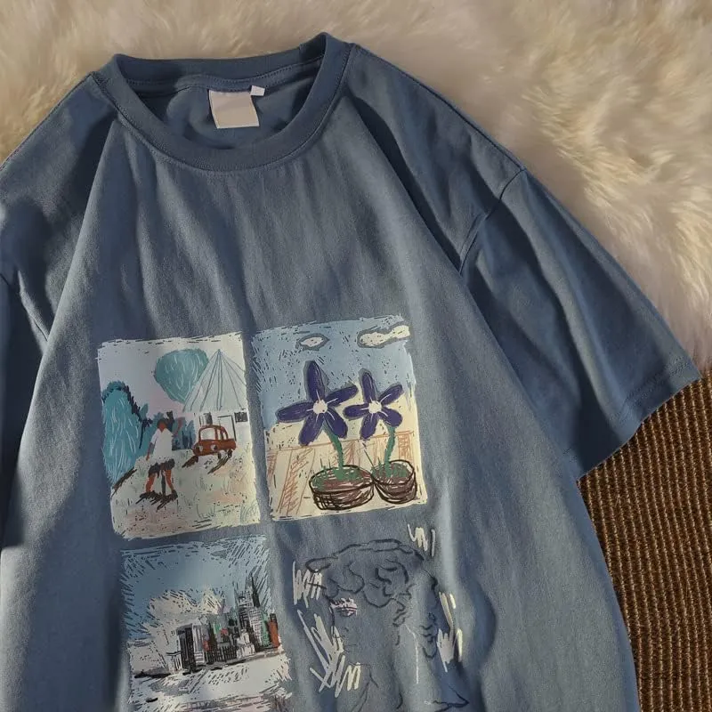Women Graphic Tees Y2K Aesthetic Oversized T Shirts Summer Short Sleeves Indie Clothes Harajuku Japenese Streetwear