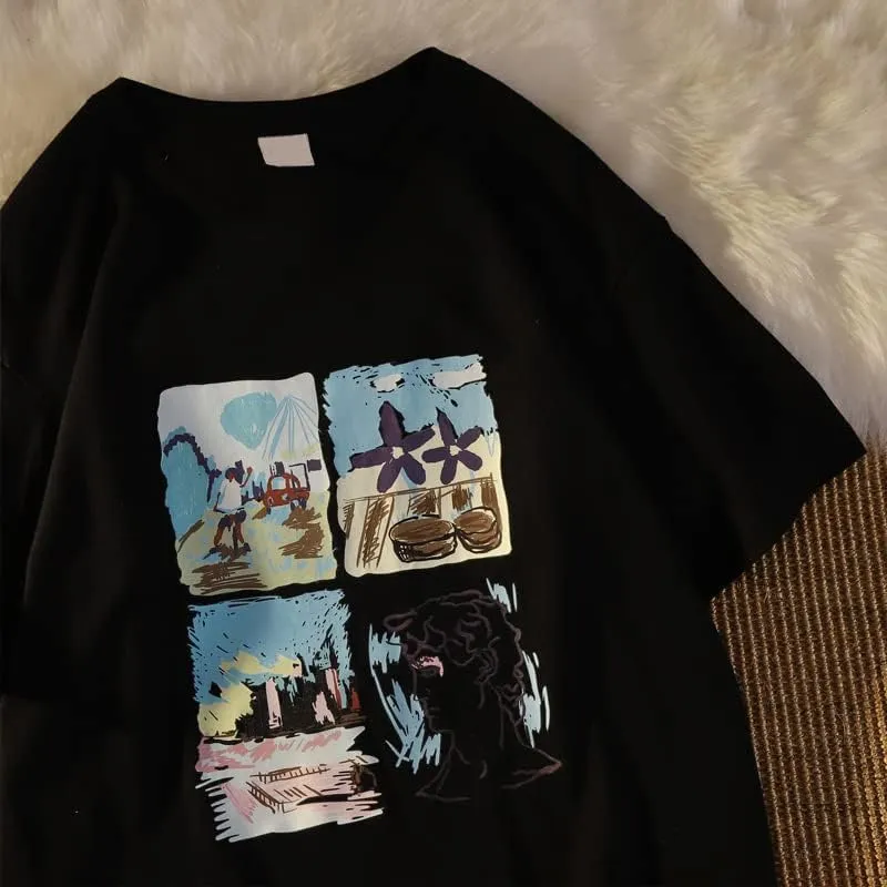 Women Graphic Tees Y2K Aesthetic Oversized T Shirts Summer Short Sleeves Indie Clothes Harajuku Japenese Streetwear