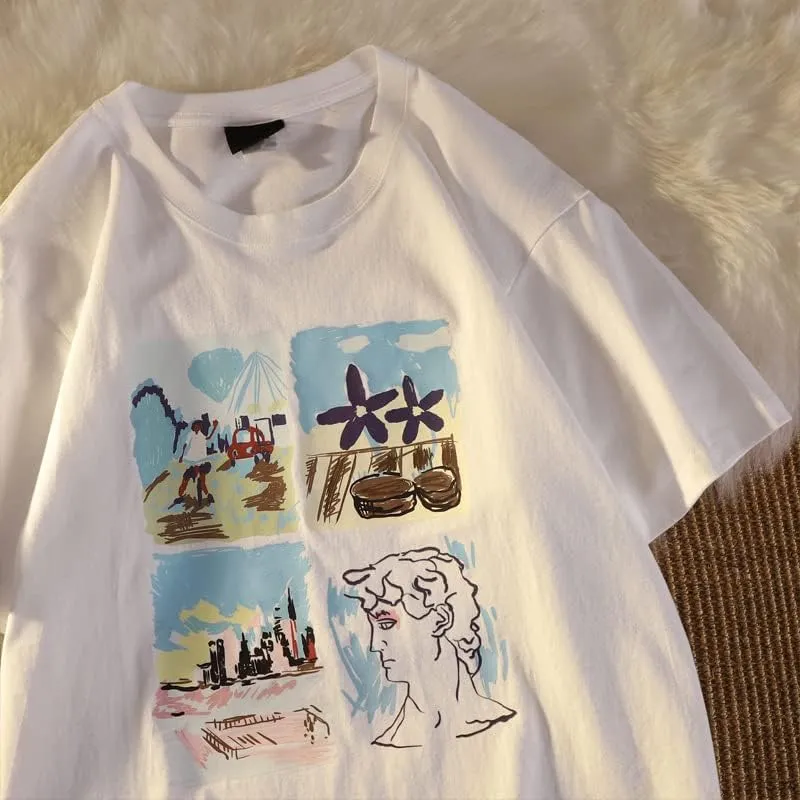 Women Graphic Tees Y2K Aesthetic Oversized T Shirts Summer Short Sleeves Indie Clothes Harajuku Japenese Streetwear