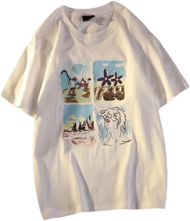 Women Graphic Tees Y2K Aesthetic Oversized T Shirts Summer Short Sleeves Indie Clothes Harajuku Japenese Streetwear