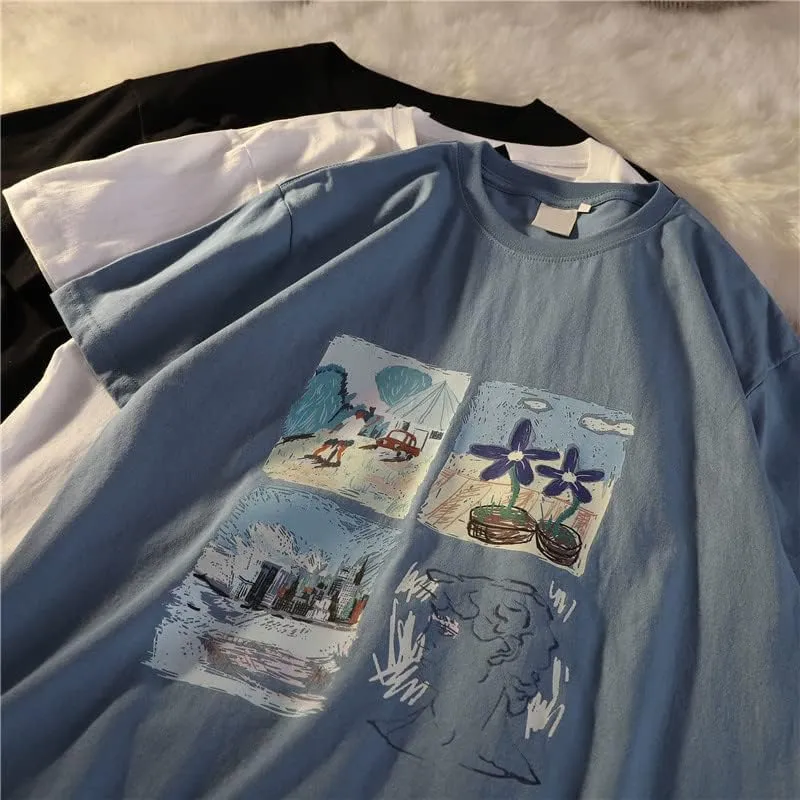 Women Graphic Tees Y2K Aesthetic Oversized T Shirts Summer Short Sleeves Indie Clothes Harajuku Japenese Streetwear