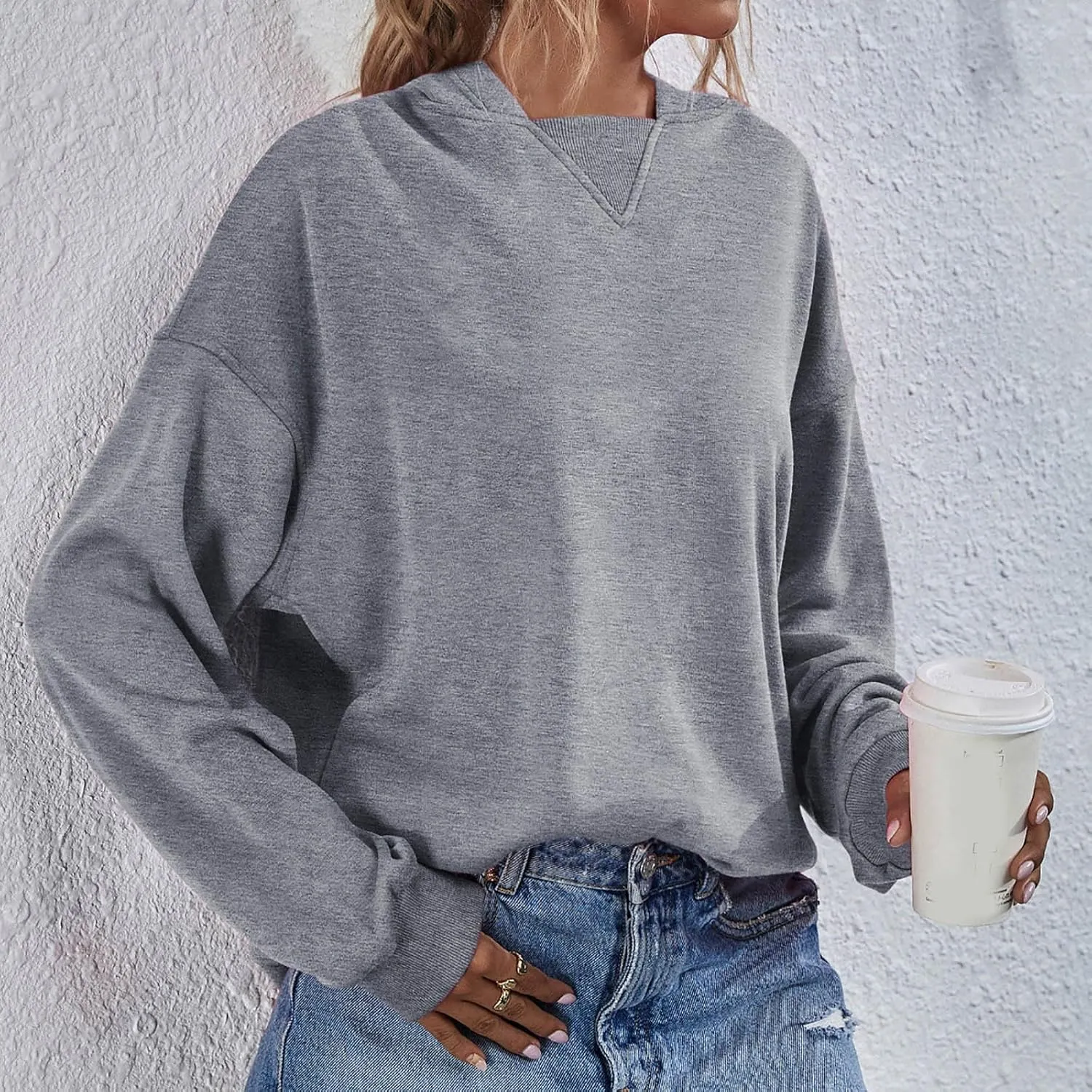Women Hoodies Casual Long Sleeve Sweatshirt Solid Color Loose Pullover Tops 2023 Plus Size Fall Blouses Shirts
