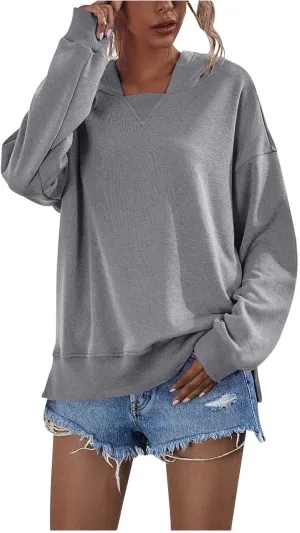 Women Hoodies Casual Long Sleeve Sweatshirt Solid Color Loose Pullover Tops 2023 Plus Size Fall Blouses Shirts