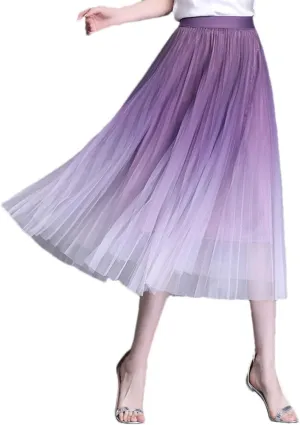 Women Long Midi Skirt Tulle Skirts Women Boho Big Swing Skirt Gradient Mesh Beach Skirt Women Dance Skirt