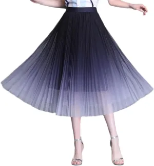 Women Long Midi Skirt Tulle Skirts Women Boho Big Swing Skirt Gradient Mesh Beach Skirt Women Dance Skirt