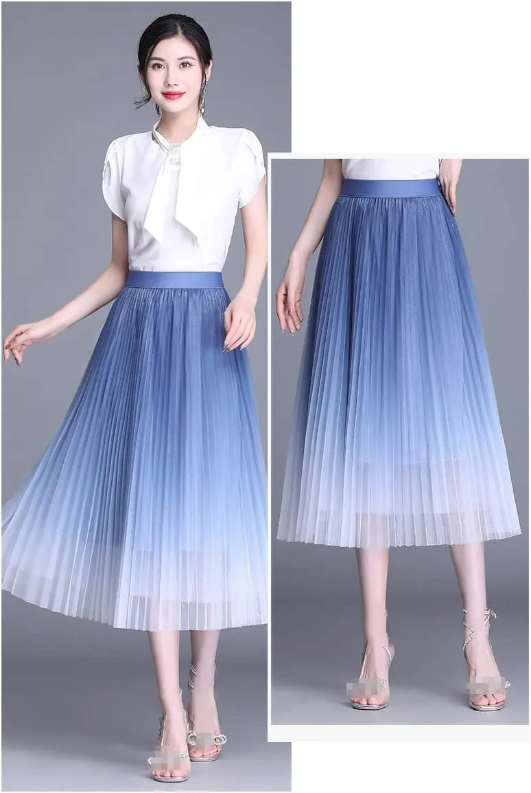 Women Long Midi Skirt Tulle Skirts Women Boho Big Swing Skirt Gradient Mesh Beach Skirt Women Dance Skirt