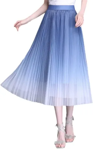 Women Long Midi Skirt Tulle Skirts Women Boho Big Swing Skirt Gradient Mesh Beach Skirt Women Dance Skirt