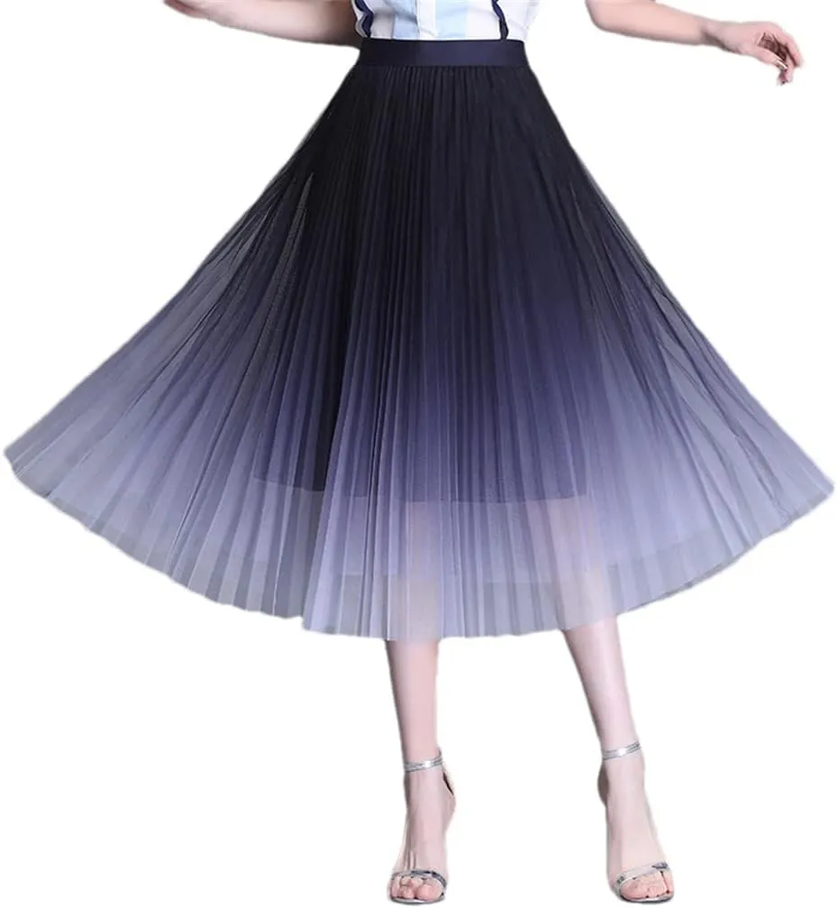 Women Long Midi Skirt Tulle Skirts Women Boho Big Swing Skirt Gradient Mesh Beach Skirt Women Dance Skirt