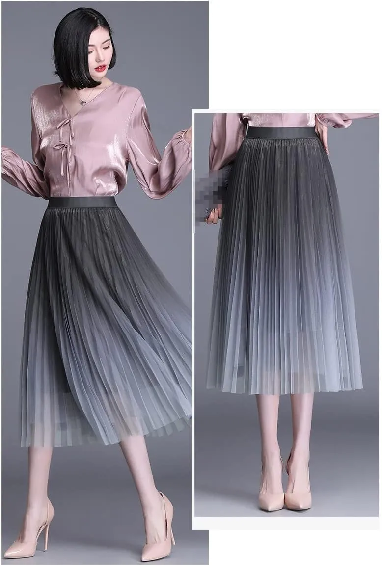 Women Long Midi Skirt Tulle Skirts Women Boho Big Swing Skirt Gradient Mesh Beach Skirt Women Dance Skirt