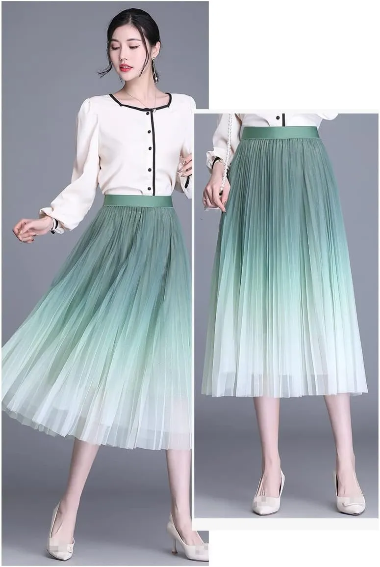 Women Long Midi Skirt Tulle Skirts Women Boho Big Swing Skirt Gradient Mesh Beach Skirt Women Dance Skirt