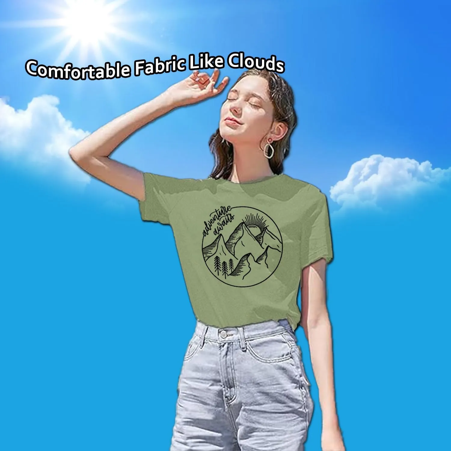 Women Mountain Shirts and So The Adventure Begins Tshirt Sunshine Moon Nature Pine Graphic Tees Heart Let's Go Find It Top