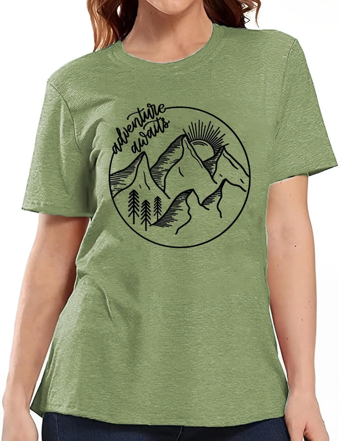 Women Mountain Shirts and So The Adventure Begins Tshirt Sunshine Moon Nature Pine Graphic Tees Heart Let's Go Find It Top