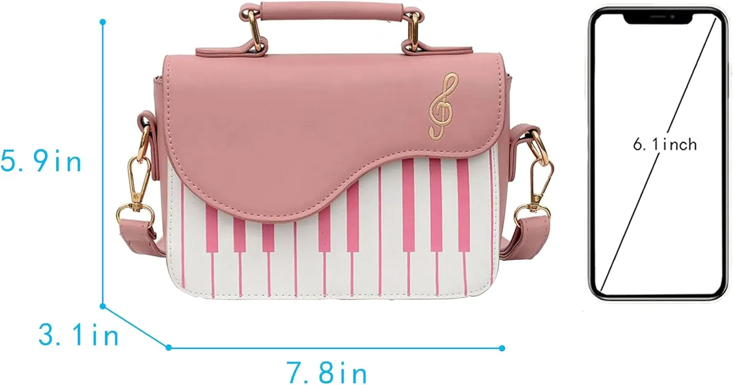 Women Piano Pattern Music Note Top Handle Satchel Mini Size Crossbody Tote Bag Purse