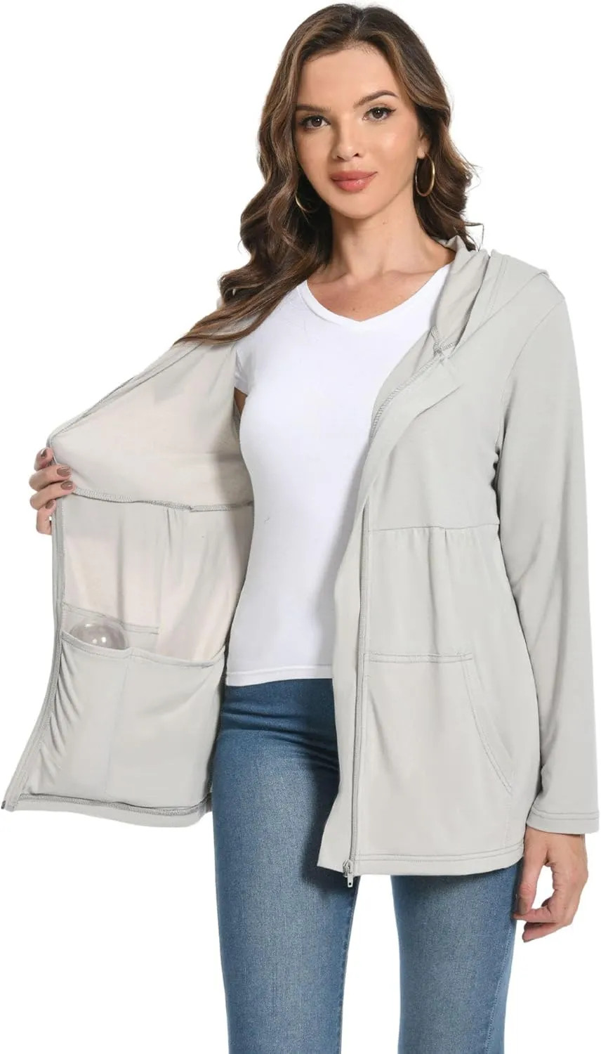 Women Post Mastectomy Shirts with Drain Pockets Nephrostomy Bag Breast Rotator Cuff Recovery Long Sleeve Zip Up Shirts